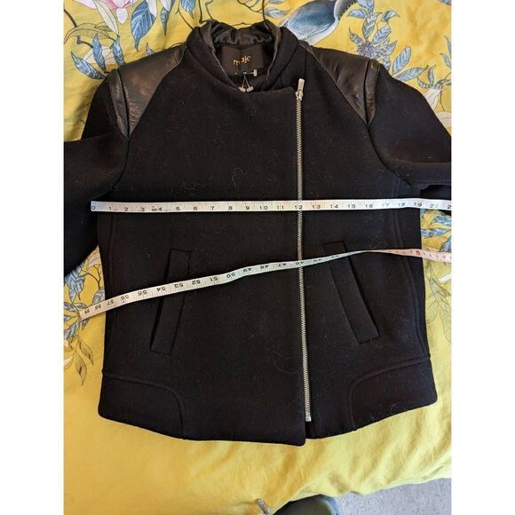 Maje h14 gentia black wool cashmere and leather  jacket off center zip sz 40 euc - Picture 6 of 6